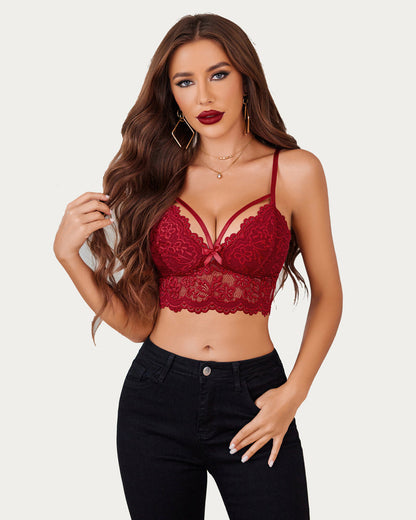 Top crop cu bretele ajustabile din dantela