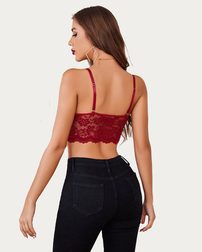 Top crop cu bretele ajustabile din dantela