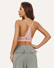 Lace Bra V Neck Racerback Crop Top