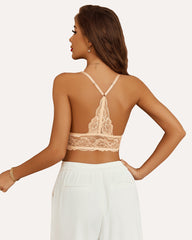 Lace Bra V Neck Racerback Crop Top