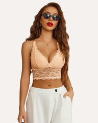 Lace Bra V Neck Racerback Crop Top