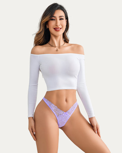 Set de chiloți exotici cu șnur din dantelă 