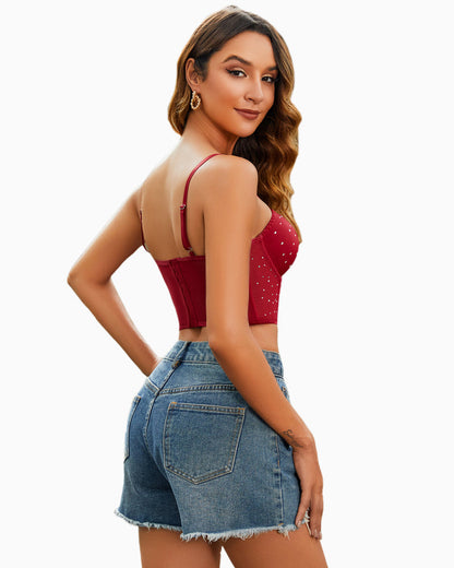 Topuri cu corset cu strasuri Bustieră Push Up