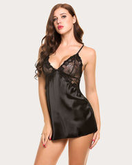 V Neck Nightwear Satin Sleepwear Lace Chemise