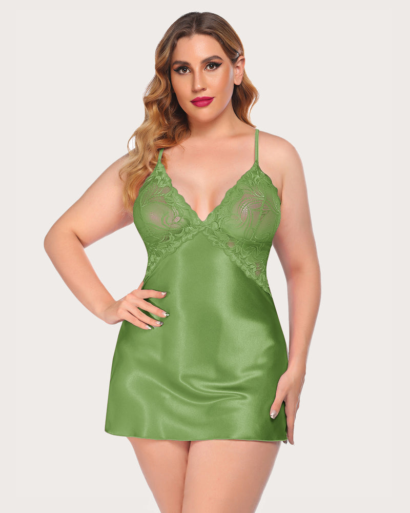 Leopard Print Satin Lingerie V Neck Lace Sleepwear