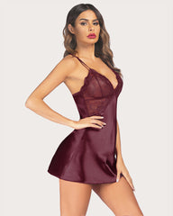 V Neck Nightwear Satin Sleepwear Lace Chemise