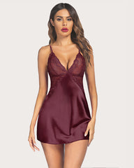 V Neck Nightwear Satin Sleepwear Lace Chemise