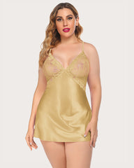 V Neck Nightwear Satin Sleepwear Lace Chemise