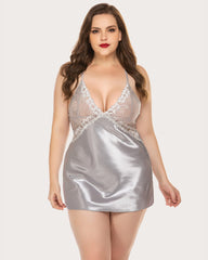 V Neck Nightwear Satin Sleepwear Lace Chemise