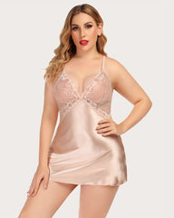 V Neck Nightwear Satin Sleepwear Lace Chemise