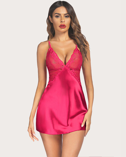 Leopard Print Satin Lingerie V Neck Lace Sleepwear