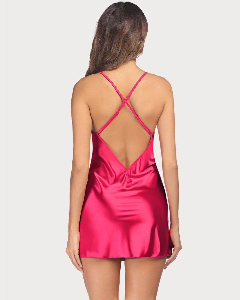 Leopard Print Satin Lingerie V Neck Lace Sleepwear