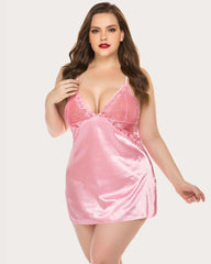 V Neck Nightwear Satin Sleepwear Lace Chemise