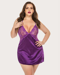 V Neck Nightwear Satin Sleepwear Lace Chemise