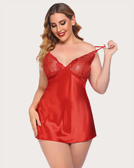 V Neck Nightwear Satin Sleepwear Lace Chemise