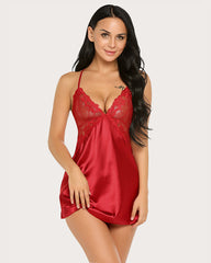 V Neck Nightwear Satin Sleepwear Lace Chemise