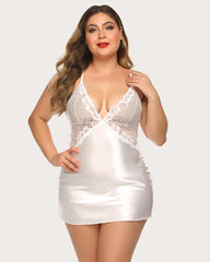 V Neck Nightwear Satin Sleepwear Lace Chemise