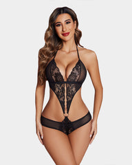 Deep V Lace Teddy One Piece Mini Bodysuit