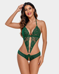 Deep V Lace Teddy One Piece Mini Bodysuit