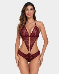 Deep V Lace Teddy One Piece Mini Bodysuit