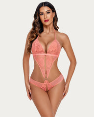 Deep V Lace Teddy One Piece Mini Bodysuit