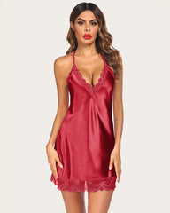 Satin Lace Chemise Full Slips Sleepwear