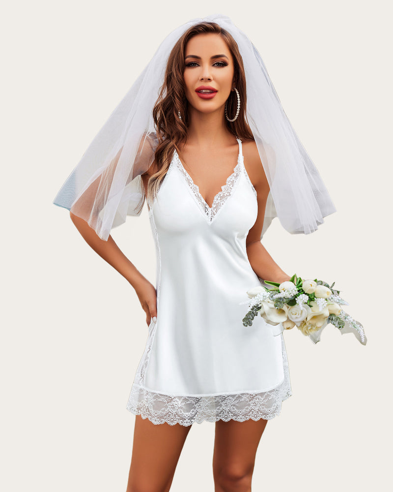 Nuntă Satin Dantela Full Slips Lenjerie de noapte