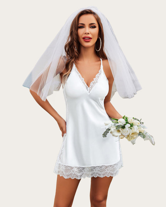 Nuntă Satin Dantela Full Slips Lenjerie de noapte