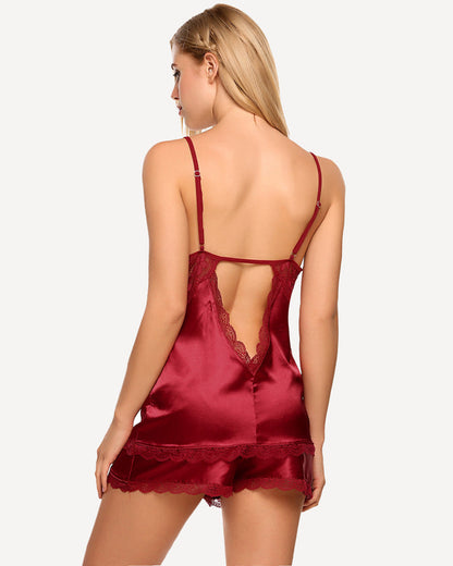 Set pijamale din dantelă din satin