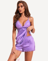 Satin Lace Shorts Pajamas Set