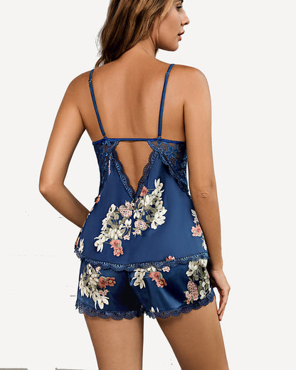 Set pijamale din dantelă din satin