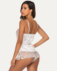 Lace Cami and Shorts Two Piece Satin Sets