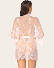 Lace Kimono Robe Lingerie Mesh Nightgown