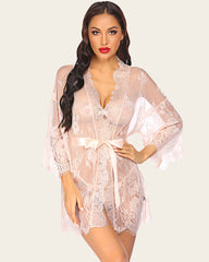 Lace Kimono Robe Lingerie Mesh Nightgown