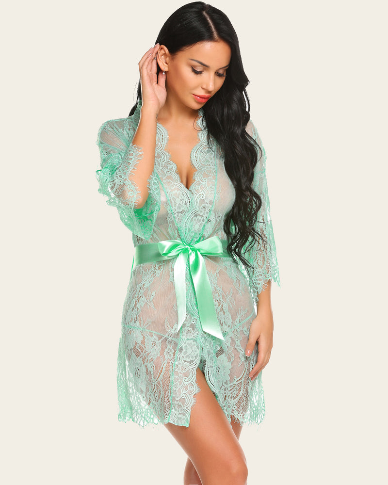 Robe Kimono din Dantela Lenjerie Camasa de noapte din plasa