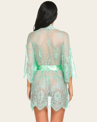 Lace Kimono Robe Lingerie Mesh Nightgown