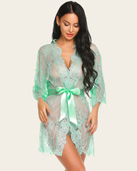 Lace Kimono Robe Lingerie Mesh Nightgown