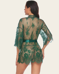 Lace Kimono Robe Lingerie Mesh Nightgown