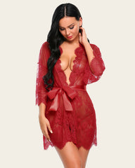 Lace Kimono Robe Lingerie Mesh Nightgown