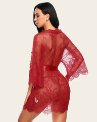 Lace Kimono Robe Lingerie Mesh Nightgown