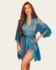 Lace Kimono Robe Lingerie Mesh Nightgown