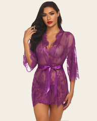 Lace Kimono Robe Lingerie Mesh Nightgown