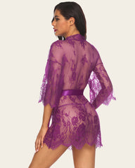 Lace Kimono Robe Lingerie Mesh Nightgown