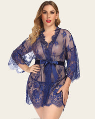 Lace Kimono Robe Lingerie Mesh Nightgown