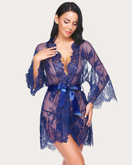 Lace Kimono Robe Lingerie Mesh Nightgown