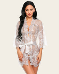 Lace Kimono Robe Lingerie Mesh Nightgown