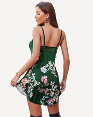 Rochie mini cu dantelă florală din satin