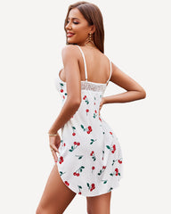 Floral Satin Lace Mini Full Slip Dress