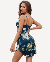 Rochie mini cu dantelă florală din satin