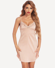 Floral Satin Lace Mini Full Slip Dress